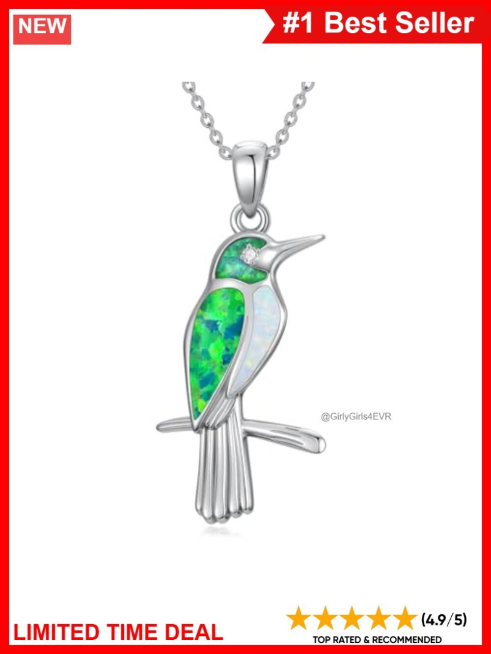 925 Sterling Silver Opal Bird Pendant Necklace with Lab Diamond Dainty Animal